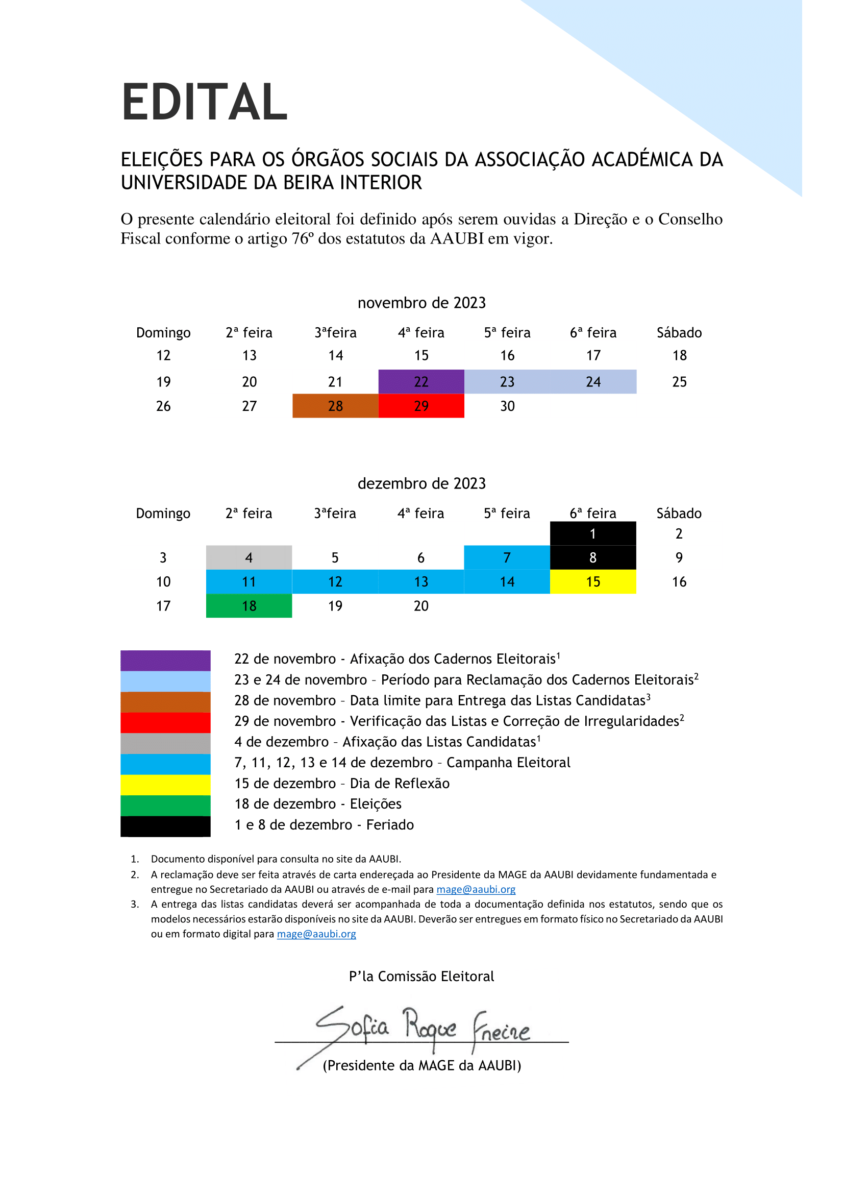 Calendário Eleitoral Eleições AAUBI 2024