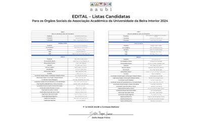 Afixação das Listas Candidatas para os Órgãos Sociais da Associação Académica da Universidade da Beira Interior 2024